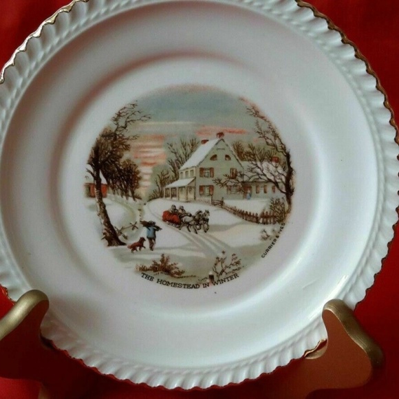 Vintage Harkerware Since 1840 Currier & Ives Decorative Plate Set of 2 - Picture 2 of 7
